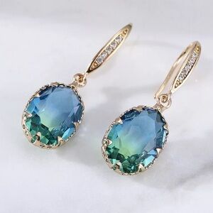 NEW Stunning Blue Green Tourmaline Dangle Earrings